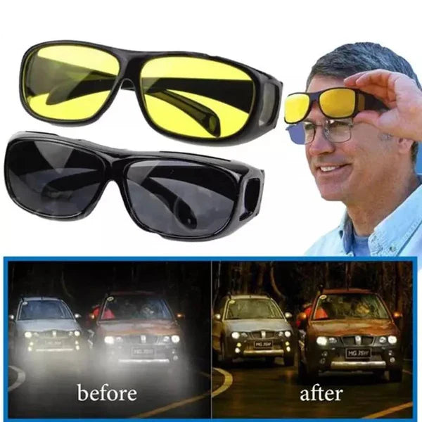 HD Vision Day & Night Unisex Goggles - Anti-Glare, Polarized Sunglasses for Men & Women as Driving Glasses UV Protection for all Bikes & Cars - Pack of 2 Googles