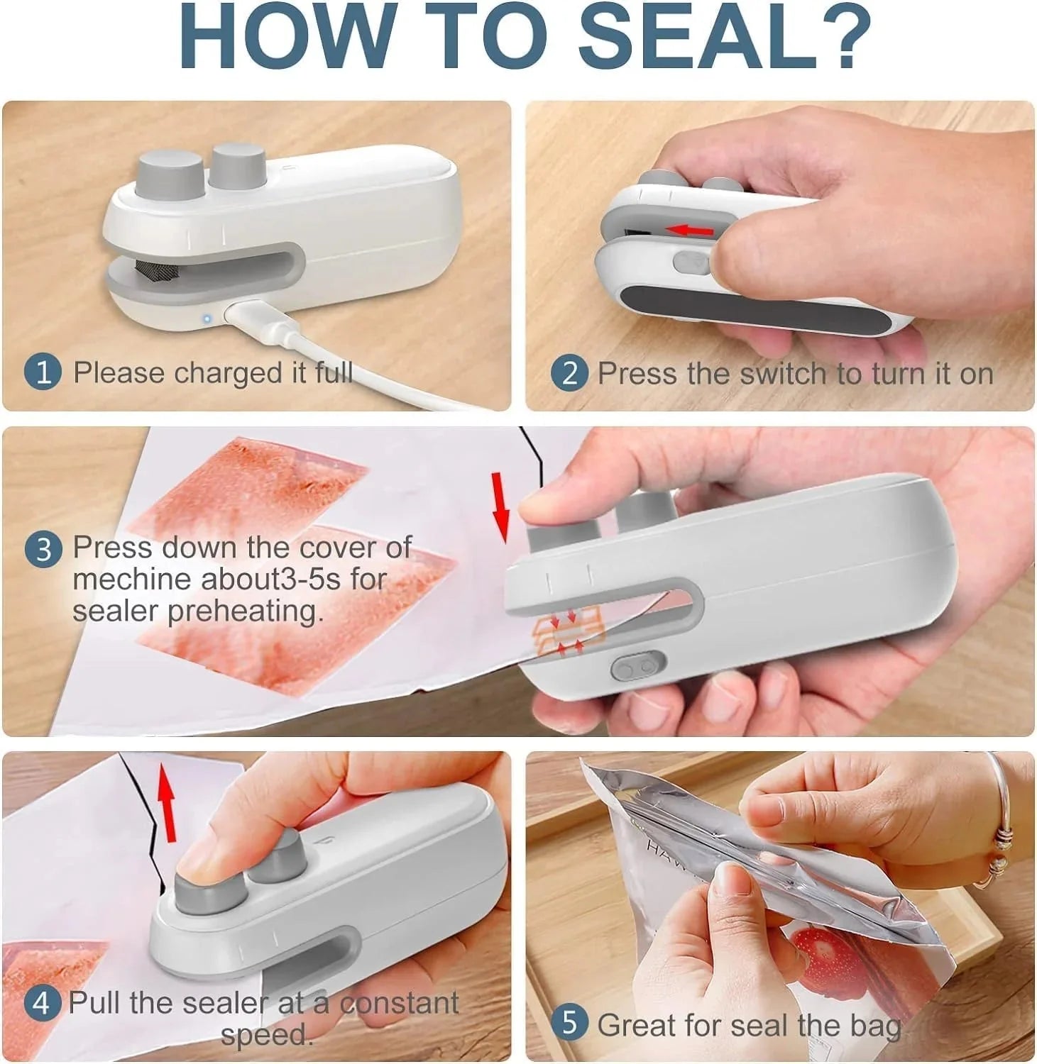 Mini Portable Bag sealer – Keep Snacks Fresh & Crispy | USB-C Rechargeable & Magnetic