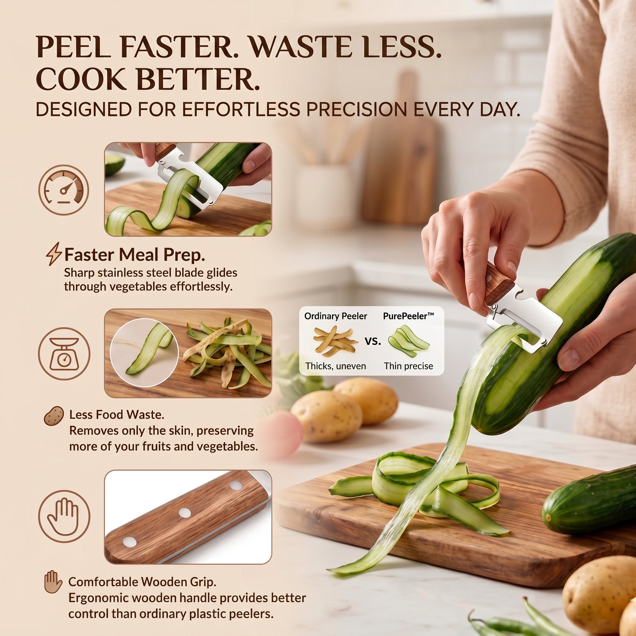 Stainless Steel Kitchen Peeler | Zero-Waste Peeling | Heavy-Duty Performance | Razor-Sharp Peeling + Bottle Opener