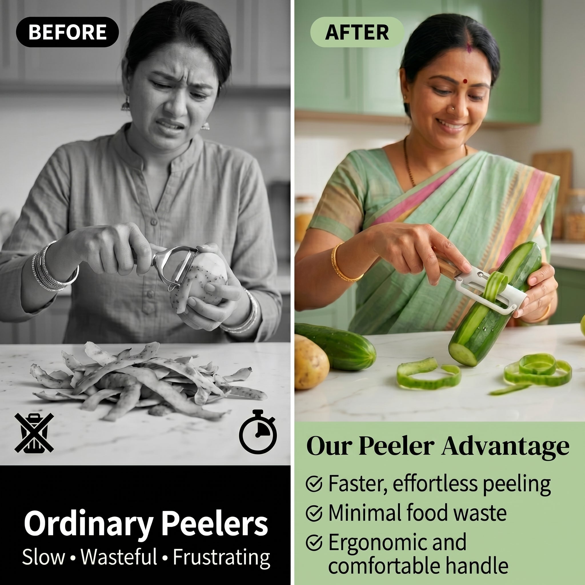 Stainless Steel Kitchen Peeler | Zero-Waste Peeling | Heavy-Duty Performance | Razor-Sharp Peeling + Bottle Opener