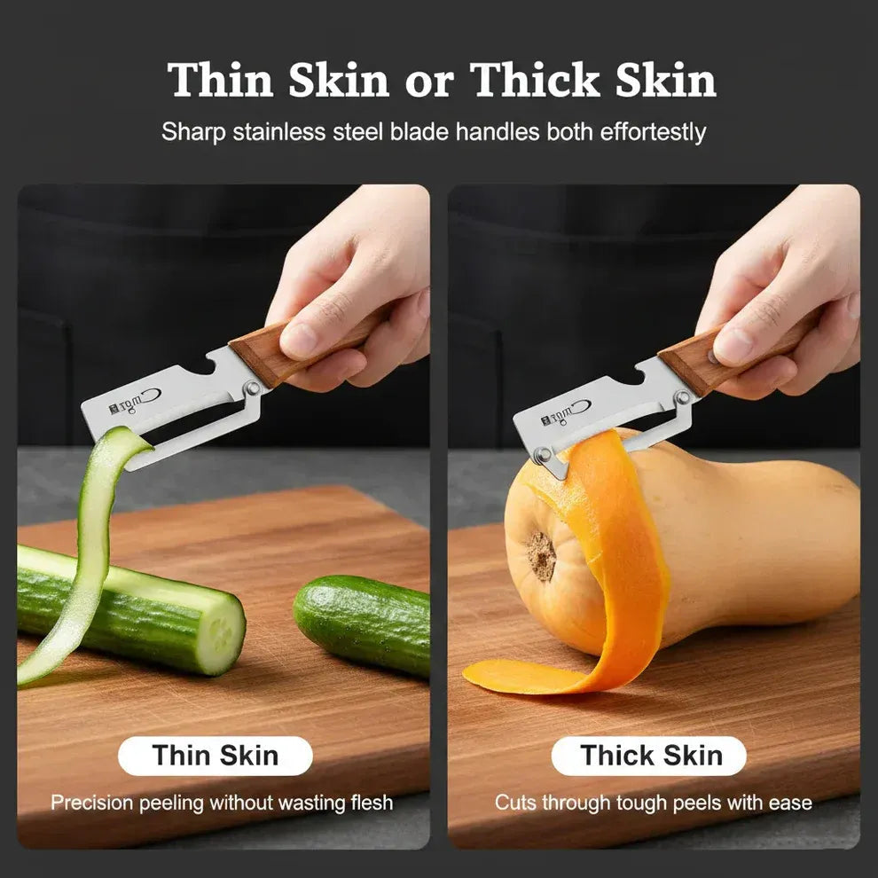 Stainless Steel Kitchen Peeler | Zero-Waste Peeling | Heavy-Duty Performance | Razor-Sharp Peeling + Bottle Opener