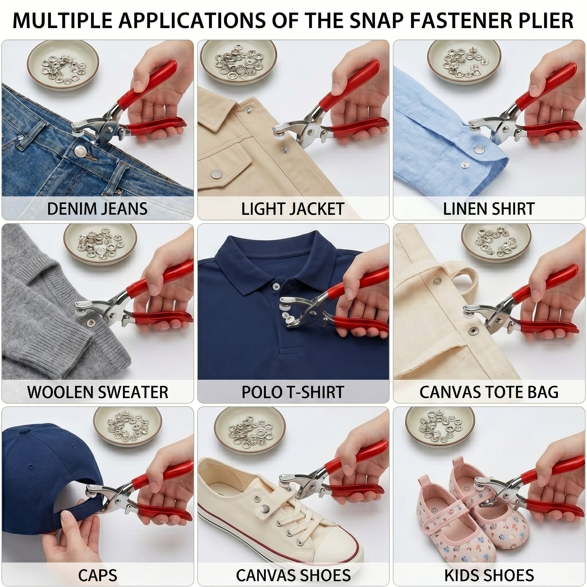 Heavy Duty Snap Button Plier Tool Kit | No-Sew Instant Press Buttons